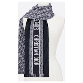 Dior-DIOR OBLIQUE UNIVERSITY REVERSIBLE SCARF-Navy blue