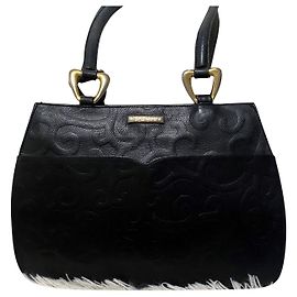 Yves Saint Laurent Leather Arabesque Handbag Navy Blue Navy blue