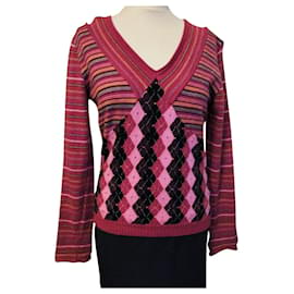 Christian Lacroix-CHRISTIAN LACROIX WOLLPULLOVER TRENDY BAYADERE LOSANGES S XL ODER 38/40-Mehrfarben