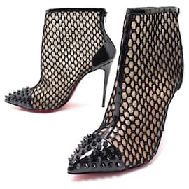 Christian Louboutin-NEW CHRISTIAN LOUBOUTIN SPIKE BOOTS SHOES 37.5 FISHNET PUMPS BOOT-Black