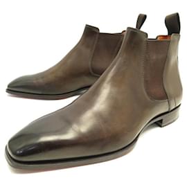 Santoni-SANTONI SHOES CHELSEA ANKLE BOOTS 5 IT 40 FR IN BROWN PATINA LEATHER BOOTS-Brown