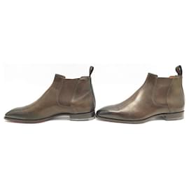 Santoni-SANTONI SHOES CHELSEA ANKLE BOOTS 5 IT 40 FR IN BROWN PATINA LEATHER BOOTS-Brown