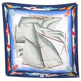 Hermès BUFANDA HERMES VENT PORTANT YANNICK MANIER CARRE 90 BUFANDA DE SEDA AZUL SEDA Azul