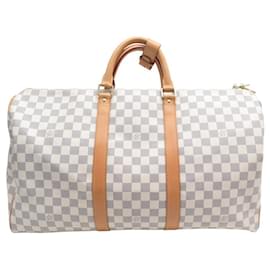 Louis Vuitton-NEW LOUIS VUITTON KEEPALL HAND TRAVEL BAG 50 N41430 CHECKED AZUR BAG-White
