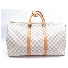 Louis Vuitton-NEW LOUIS VUITTON KEEPALL HAND TRAVEL BAG 50 N41430 CHECKED AZUR BAG-White