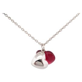 NUOVA COLLANA BACCARAT DUE CUORI 40-45 ARGENTO STERLING ARGENTO CRISTALLO ROSSO Rosso
