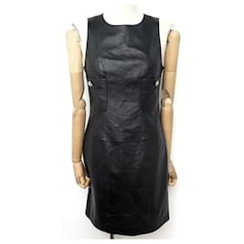 Chanel-NEW CHANEL SLEEVELESS DRESS P73727 38 M BLACK LEATHER GRIPOIX LEATHER DRESS-Black