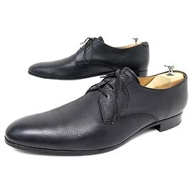 HESCHUNG JASMINE SHOES 10 44 BLACK GRAINED LEATHER DERBIES BLACK LEATHER Black