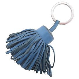Hermès HERMES CARMEN KEYRING IN BLUE LAMB LEATHER POMPON HOLDER KEY RING Blue