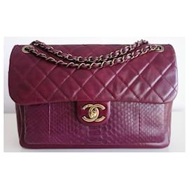 Chanel-Chanel leather/python bag-Dark red