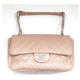 Chanel-Chanel Beige Perforated Leather Classique Flap Bag-Beige