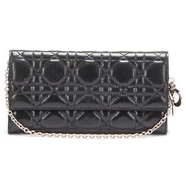 Dior Cartera Rendezvous de charol con cadena Cannage Negro