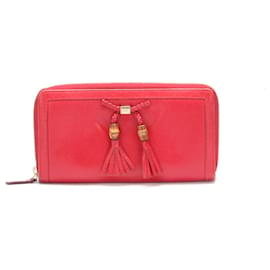 Gucci-Gucci Bamboo Tassel Leather Continental Wallet Leather Long Wallet 269991 in Good condition-Red