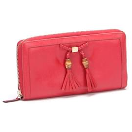 Gucci-Gucci Bamboo Tassel Leather Continental Wallet Leather Long Wallet 269991 in Good condition-Red