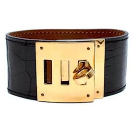 Hermès-Bracelet Kelly Dog Alligator Lisse Noir GHW-Noir