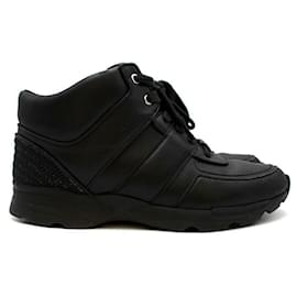 Chanel-black leather mid-top trainers-Black