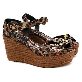 Dolce & Gabbana Compensées en jute à imprimé léopard Marron