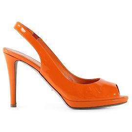 Sergio Rossi Orange Lackleder Peep Toe Slingback Sandalen Orange
