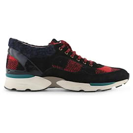 Chanel-Chanel Black And Red Tweed Tartan Sneakers-Multiple colors