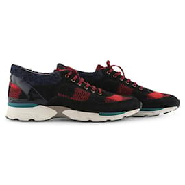 Chanel-Chanel Black And Red Tweed Tartan Sneakers-Multiple colors