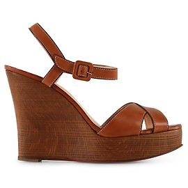 Christian Louboutin Sandali con zeppa in pelle e legno marrone chiaro Marrone Beige