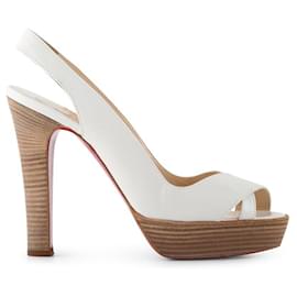 Christian Louboutin-Christian Louboutin White Leather Slingback Platform Sandals-White