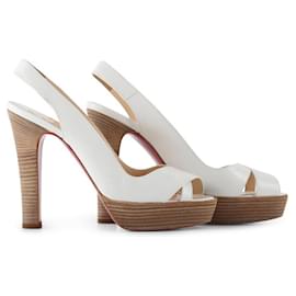 Christian Louboutin-Christian Louboutin White Leather Slingback Platform Sandals-White
