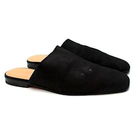 Hermès-Black Suede Slippers-Black