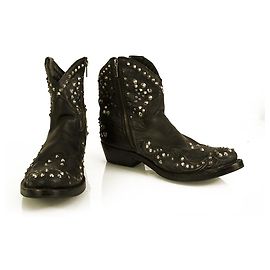 Ash Black Leather Studded Low Heel Western Ankle Boot Booties Shoes 40 Black