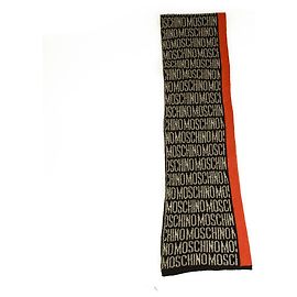 Moschino Black & White Monogram Logo Sciarpa Lunga In Lana Avvolgente Cache Col Multicolore