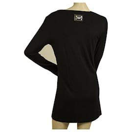 Philipp Plein-Philipp Plein Camiseta preta manga comprida com strass e caveira vestido mini tamanho GG-Preto