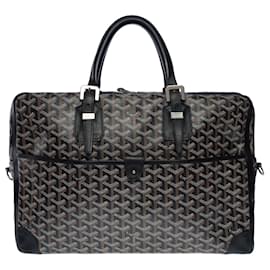 Goyard-Elegant Goyard Ambassade shoulder strap briefcase in black coated monogram Goyard canvas and black leather-Black