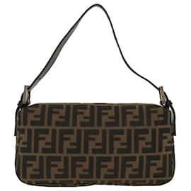 Fendi-Bolsa de Ombro FENDI Zucca Canvas Mamma Baguette Marrom Preto Auth 35660-Marrom,Preto