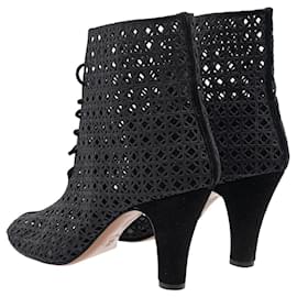 Salvatore Ferragamo-Black Suede Lace Up Tassel Ankle Boots-Black