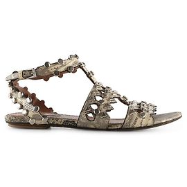 Alaïa Alaia Sandali Piatti Con Borchie In Pelle Di Pitone Beige E Grigio Marrone