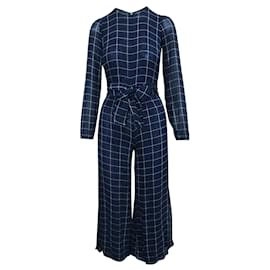 Reformation-Long Sleeved Blue Checked Jumpsuit-Blue