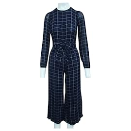 Reformation-Long Sleeved Blue Checked Jumpsuit-Blue