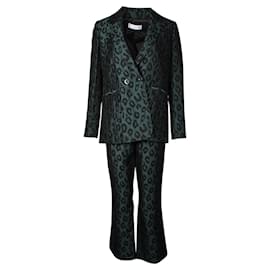 Autre Marque-Dark Green Leopard Print Blazer and Pants Set-Green