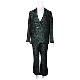 Autre Marque-Dark Green Leopard Print Blazer and Pants Set-Green