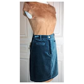 Calvin Klein-CALVIN KLEIN SKIRT SKIRT TRENDY PANNE VELVET EMERALD W 28 OR T 34-Green
