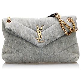 Saint Laurent Gray Small Denim LouLou Puffer Grey