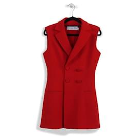 Christian Dior-Christian Dior Red Wool Sleeveless Double Breasted Gilet Mini Dress-Red