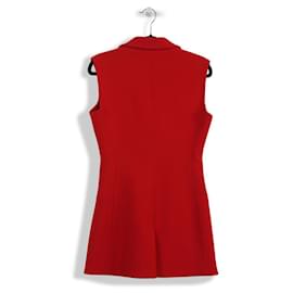 Christian Dior-Christian Dior Red Wool Sleeveless Double Breasted Gilet Mini Dress-Red