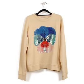 Christopher Kane Pull en coton beige à motif de fleurs à sequins multicolores Beige