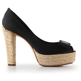 Louis Vuitton Black Satin Peep Toe Platform Pumps Black