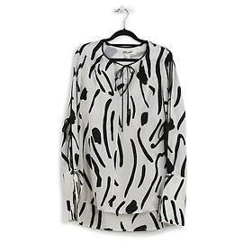 Diane Von Furstenberg Blusa de Seda Branca e Preta Gravata Manga Longa Branco