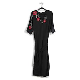 Vilshenko-Vilshenko Black Jumpsuit With Red Flowers Motif And Kimono Sleeves-Black