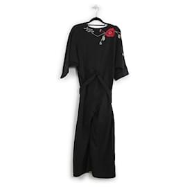 Vilshenko-Vilshenko Black Jumpsuit With Red Flowers Motif And Kimono Sleeves-Black