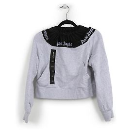 Palm Angels – Grauer, schulterfreier Pullover aus Baumwolle mit langen Ärmeln und Kordelzug Grau