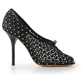 Dolce & Gabbana Perforierte Peeptoe-Pumps aus Strick und Leder Schwarz